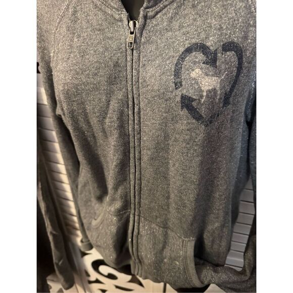 VS PINK grey glitter hooded pullover sweatshirt & pants  set- sweatsuit large - Picture 8 of 9